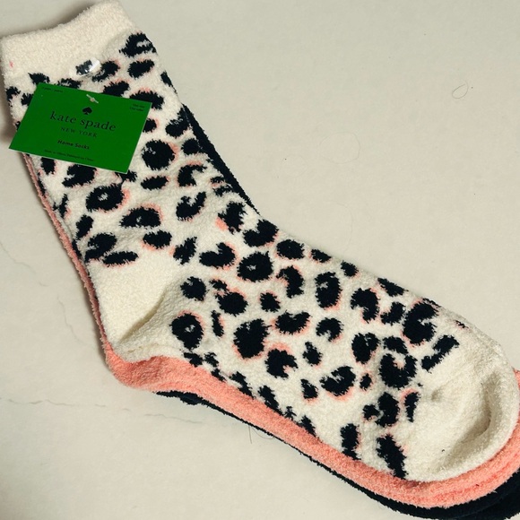 Kate Spade Black and Pink Leopard Print Fuzzy Socks - Picture 5 of 5